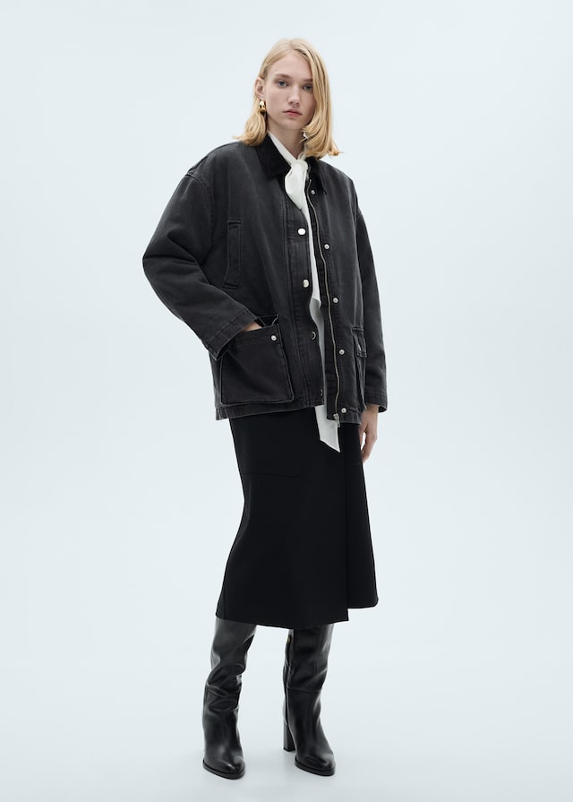 Mango Jacke mit Taschen und Cordkragen im Angebot