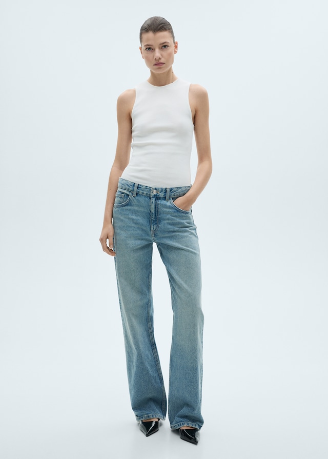 Mango Baumwoll-Top mit Rippmuster Limitierter Zeitrabatt