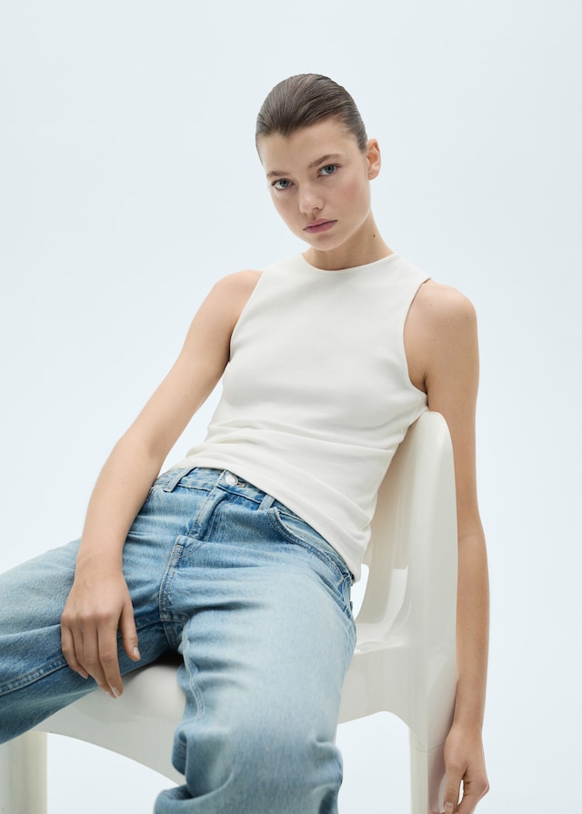 Mango Baumwoll-Top mit Rippmuster Limitierter Zeitrabatt