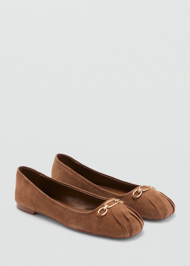 Mango Leder-Ballerinas mit Gliederkettendetail Tiefpreis