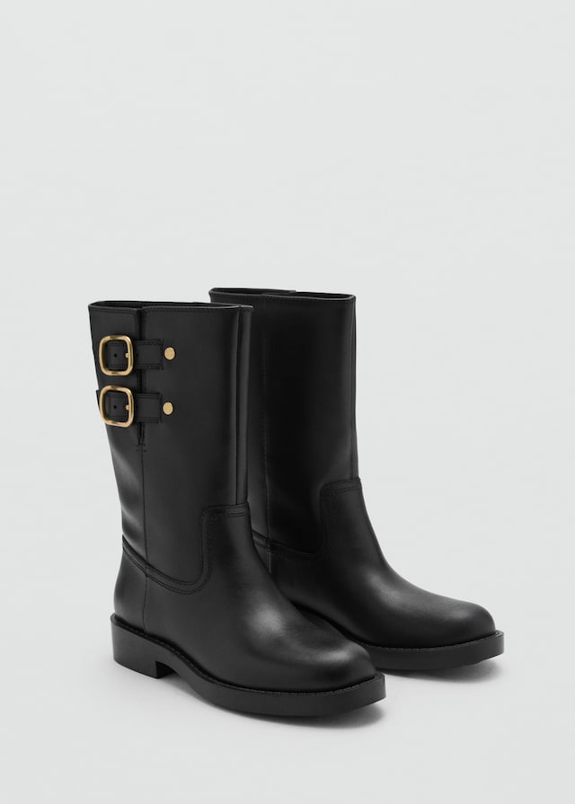Mango Leder-Ankleboots mit Schnallen Im Verkauf