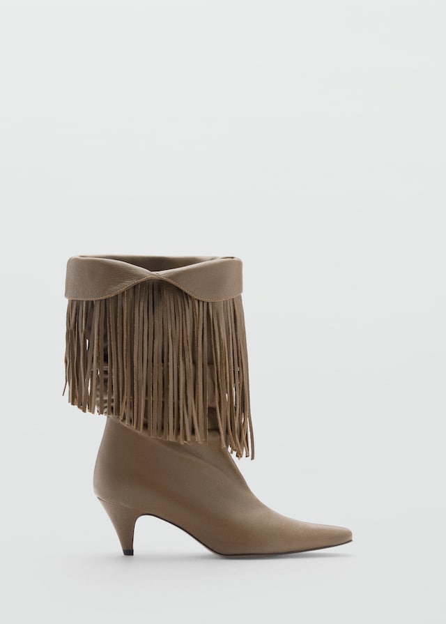 Mango Lederstiefelette mit Fransenabsatz Rabatte dieses Monats