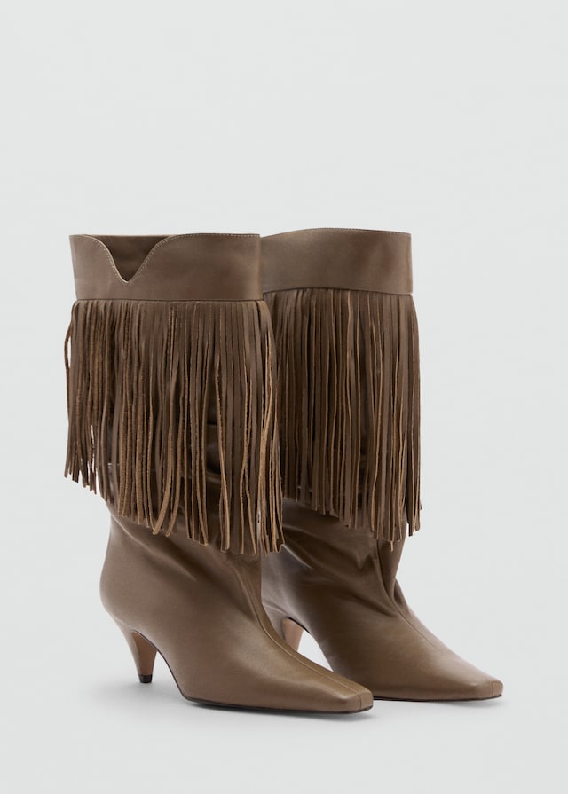Mango Lederstiefelette mit Fransenabsatz Rabatte dieses Monats