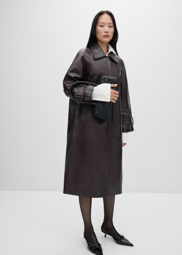 Mango Oversized-Mantel aus 100 % Leder Online