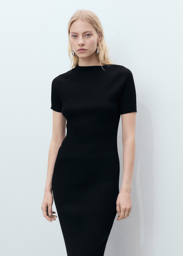 Mango Geripptes Midikleid mit Ausschnitt
