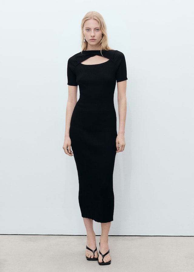 Mango Geripptes Midikleid mit Ausschnitt Versandkostenfrei