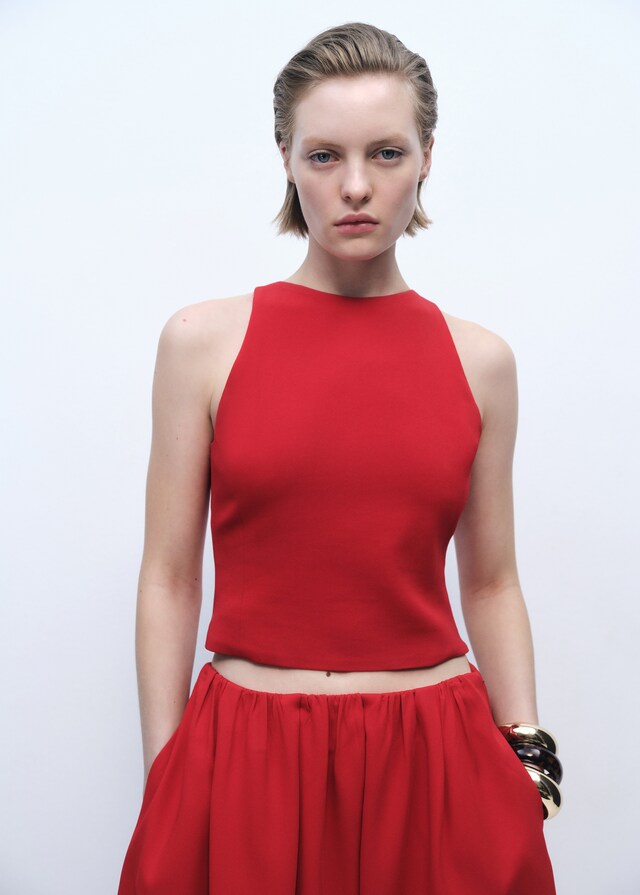 Mango Crop-Top mit rückwärtiger Schleife