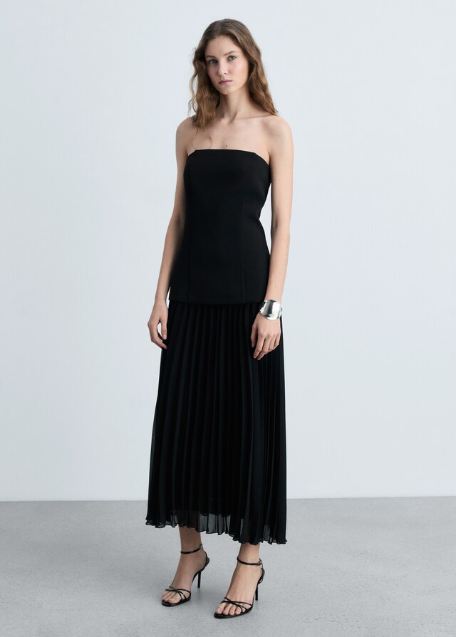 Mango Schulterfreies Kleid im Kontrastdesign Heißer Verkauf