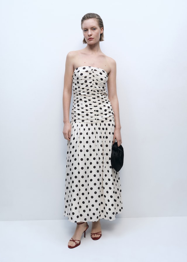 Mango Polka-Dots-Kleid mit drapiertem Oberteil Neueste Mode
