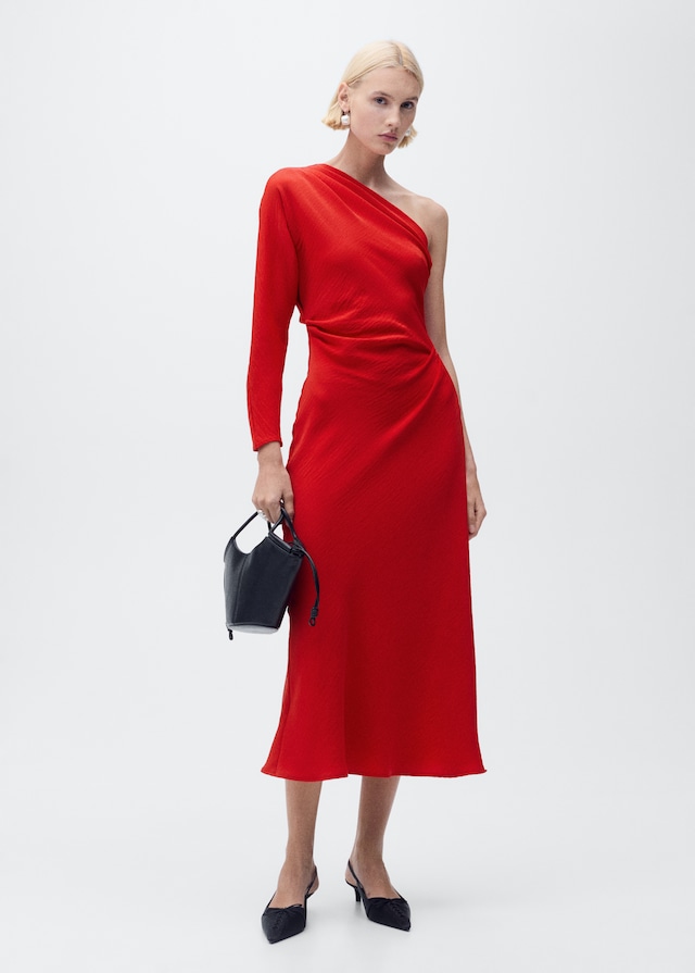 Mango Drapiertes Kleid mit asymmetrischem Design Große Rabatte