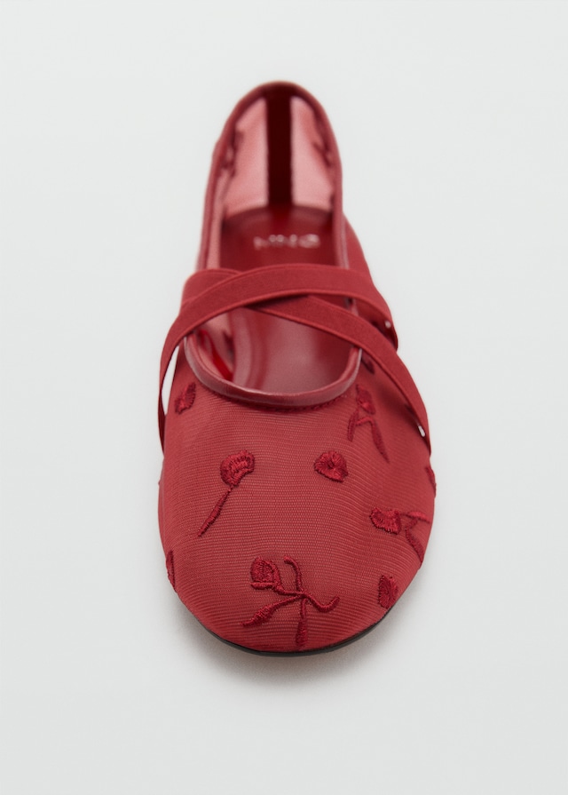 Mango Ballerinas mit Kreuzriemen und Blumenstickerei Begrenzte Freigabe