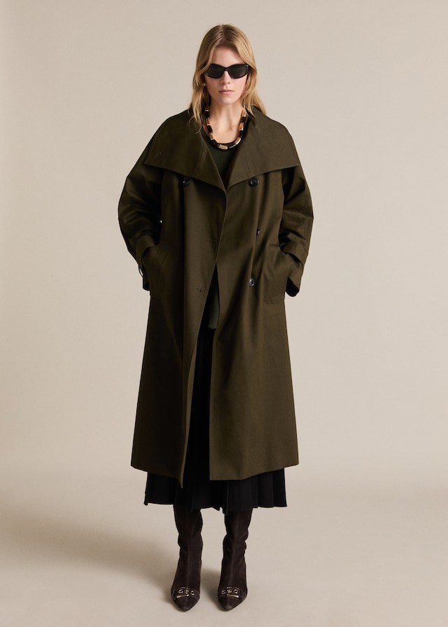 Mango Langer zweireihiger Trenchcoat Sonderangebot der Fabrik