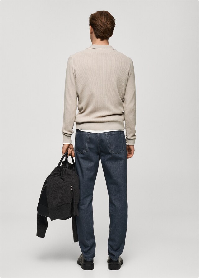 Mango Gerippter Pullover aus Baumwollgemisch mit Polo-Kragen Riesige Rabatte