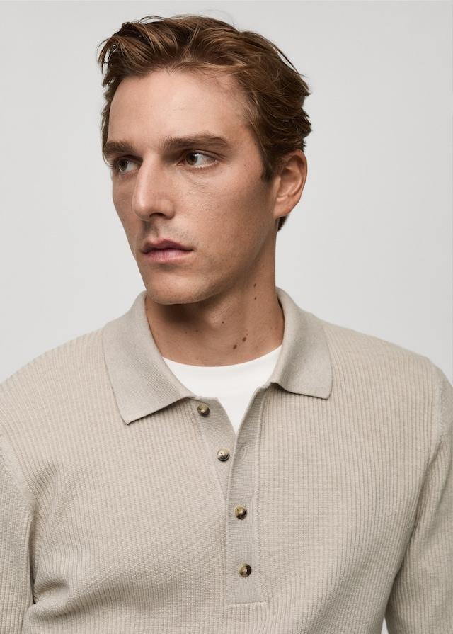 Mango Gerippter Pullover aus Baumwollgemisch mit Polo-Kragen Riesige Rabatte