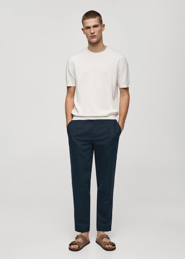 Mango Slim Fit-Leinenhose mit Kordel Auslauf