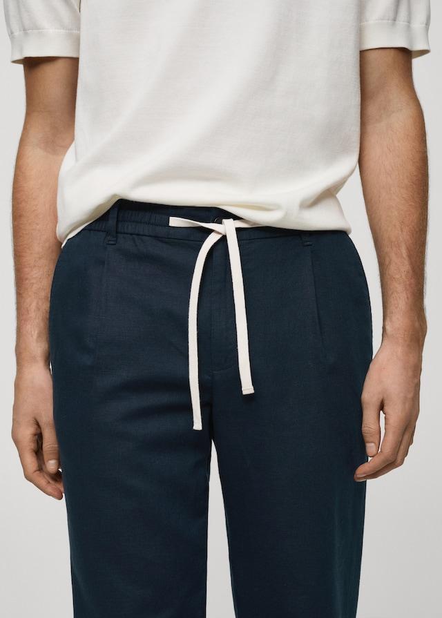 Mango Slim Fit-Leinenhose mit Kordel Auslauf