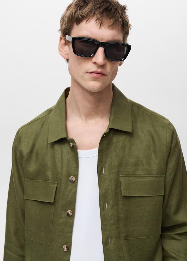 Mango Overshirt mit Taschen aus 100 % Leinen Weihnachtsangebot