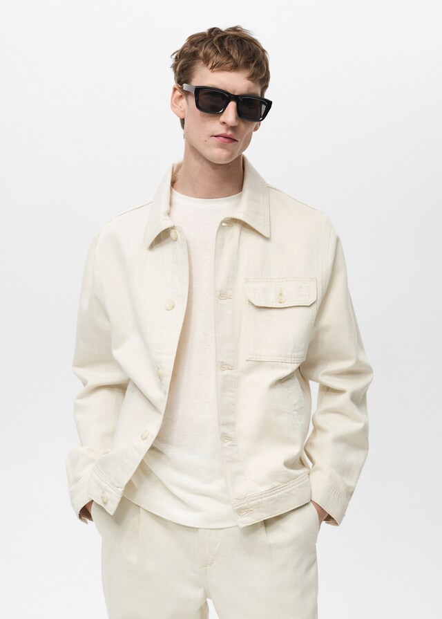 Mango Hemdjacke aus Leinen und Baumwolle mit Tasche Muttertagsangebot