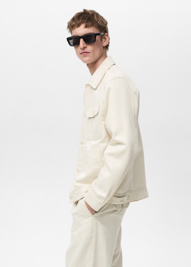 Mango Hemdjacke aus Leinen und Baumwolle mit Tasche Muttertagsangebot