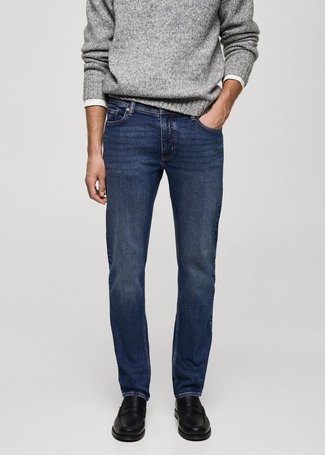 Mango Slim Fit-Jeans Jan im Used-Look mit dunkler Waschung Jubiläumsangebot