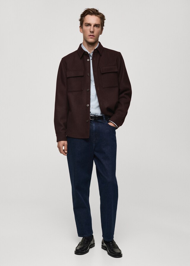 Mango Wollflanell-Overshirt mit Taschen Begrenzte Freigabe