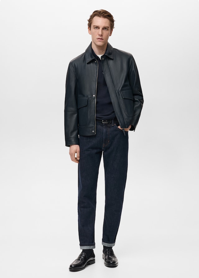 Mango Nappaleder-Jacke mit Taschen Flash Sale