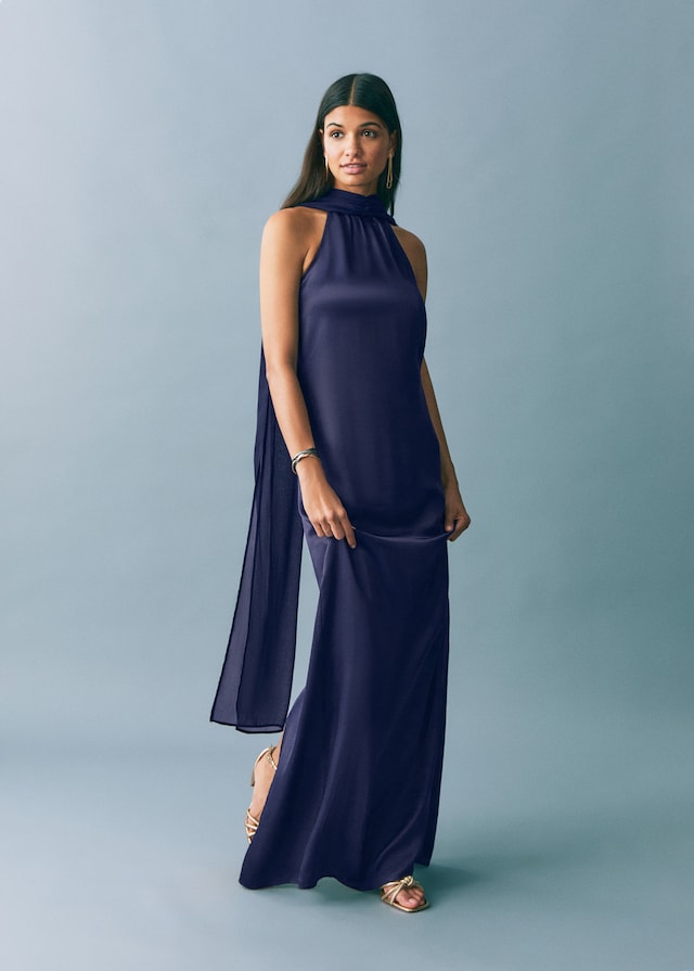 Mango Satiniertes Neckholderkleid Neueste Mode