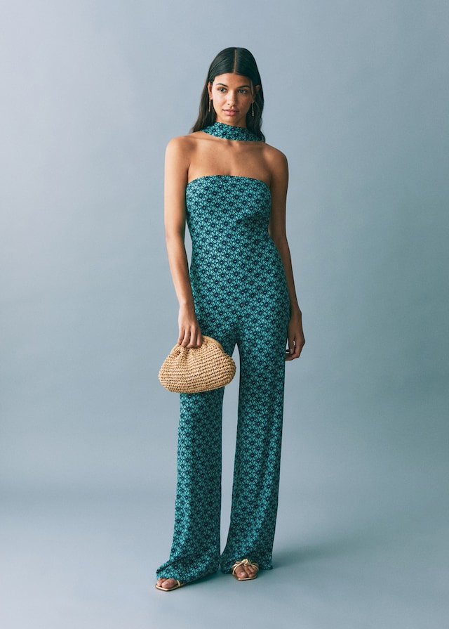 Mango Gemusterter Jumpsuit mit Schleife Online Outlet