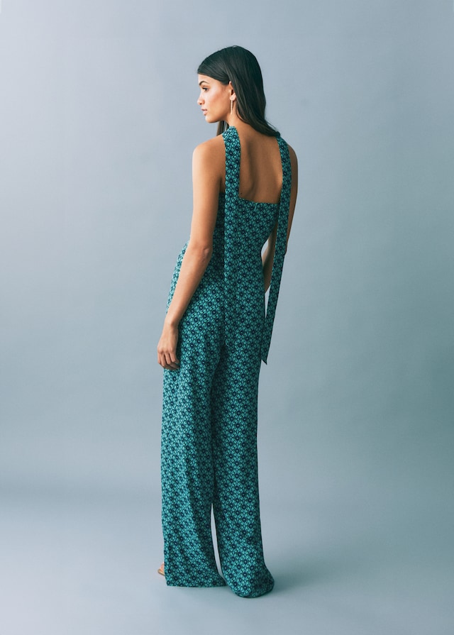Mango Gemusterter Jumpsuit mit Schleife Online Outlet