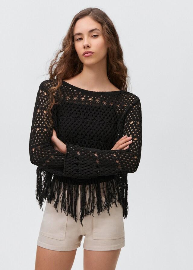Mango Pullover mit Lochmuster und Fransendetail Bis zu 60% Rabatt