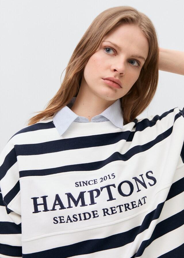 Mango Gestreiftes Sweatshirt mit Text Rabatt