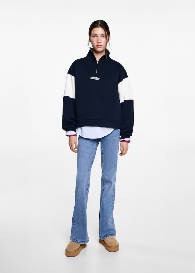 Mango Sweatshirt mit Zip und Schriftzug Günstig kaufen