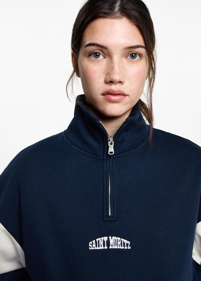 Mango Sweatshirt mit Zip und Schriftzug Günstig kaufen