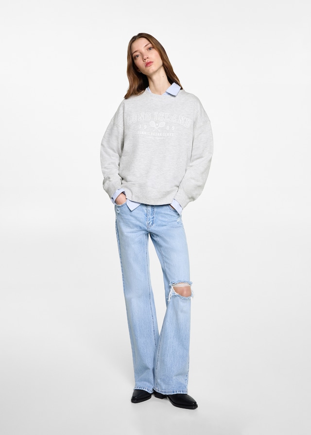 Mango Gemustertes Baumwoll-Sweatshirt Großer Ausverkauf
