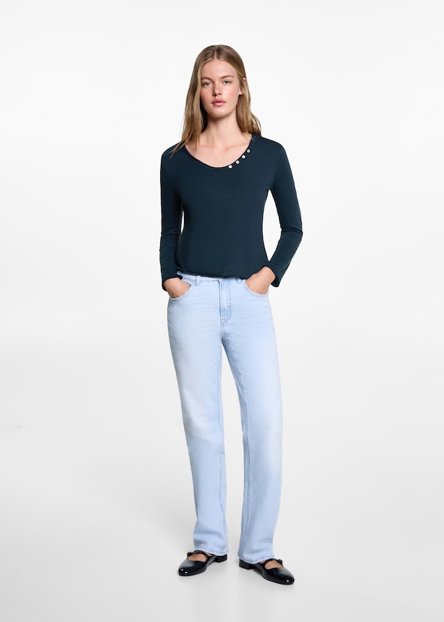 Mango Langärmliges T-Shirt mit Knöpfen Jubiläumsangebot