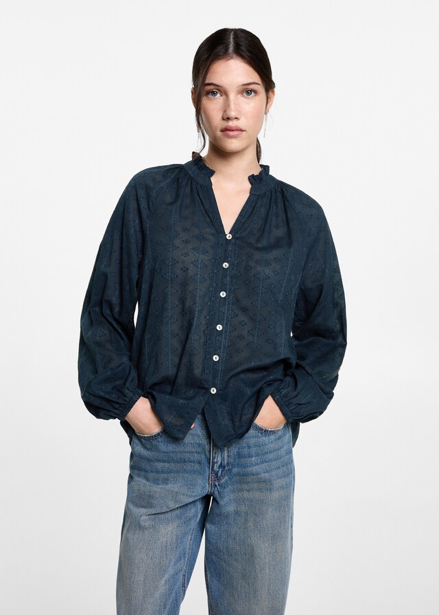 Mango Strukturierte Bluse bestickt Zeitlich begrenztes Angebot