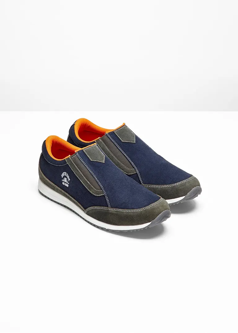 bonprix Stylisher Lederslipper mit Elastikeinsatz am Spann - blau Sonderangebot