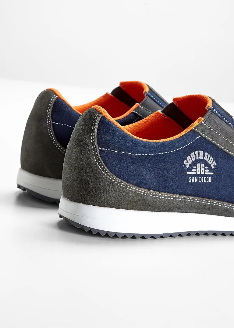 bonprix Stylisher Lederslipper mit Elastikeinsatz am Spann - blau Sonderangebot