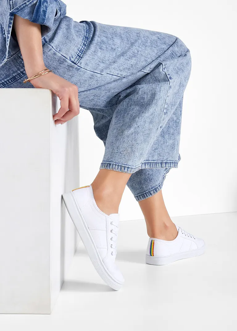 bonprix Modischer Sneaker mit Regenbogen Detail - weiß - Damen Günstig kaufen