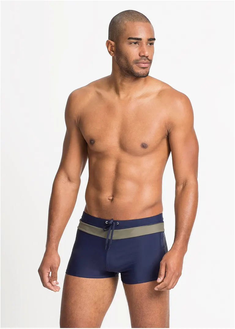 bonprix Bequeme Badehose mit Bindeband am Bund und Kontraststreifen Riesige Ersparnisse