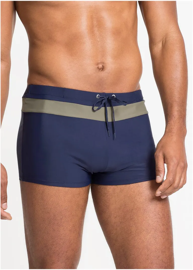 bonprix Bequeme Badehose mit Bindeband am Bund und Kontraststreifen Riesige Ersparnisse