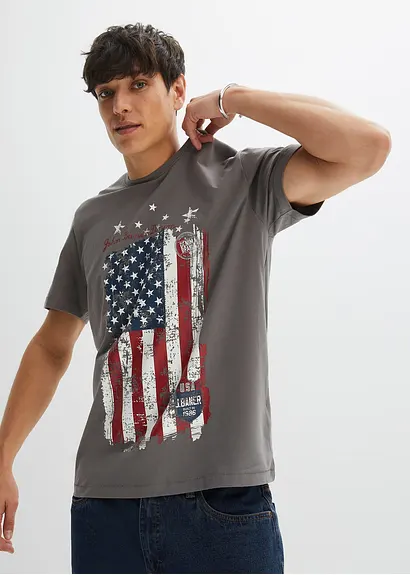 bonprix T-Shirt mit kernigem Print - grau - Herren 50% Rabatt für begrenzte Zeit