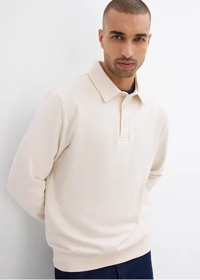 bonprix Modisches Sweat-Polo aus Bio-Baumwolle - beige - Herren Rabatte dieses Monats