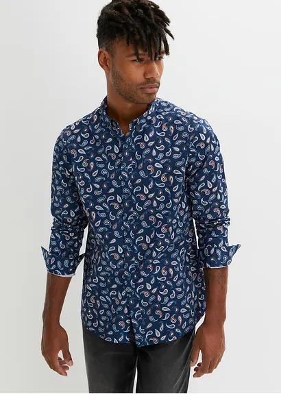 bonprix Bequem weit geschnittenes Langarmhemd mit Button-Down-Kragen in modischem Paisley-Muster Online