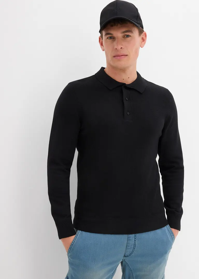 bonprix Pflegeleichtes Poloshirt in Feinstrick - schwarz Hotsell