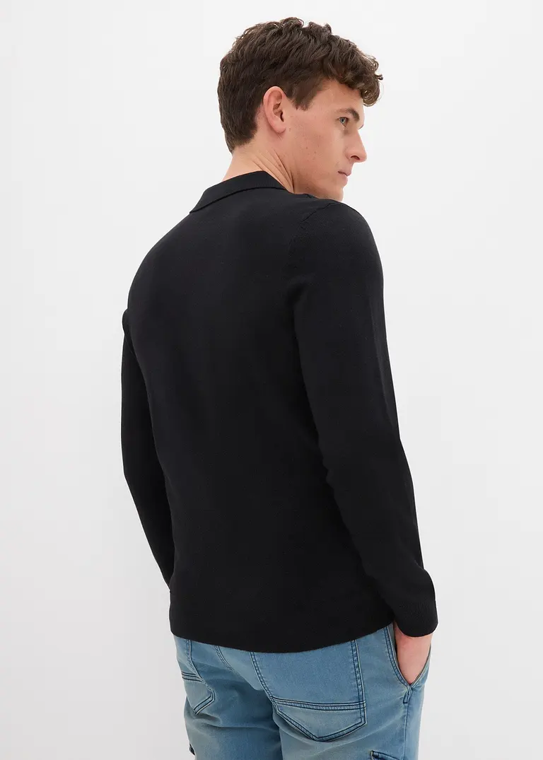 bonprix Pflegeleichtes Poloshirt in Feinstrick - schwarz Hotsell