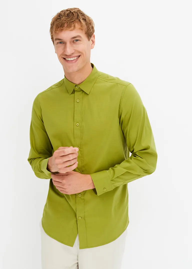 bonprix Herren Langarmhemd mit Stretch und leicht abgerundetem Saum Günstig kaufen