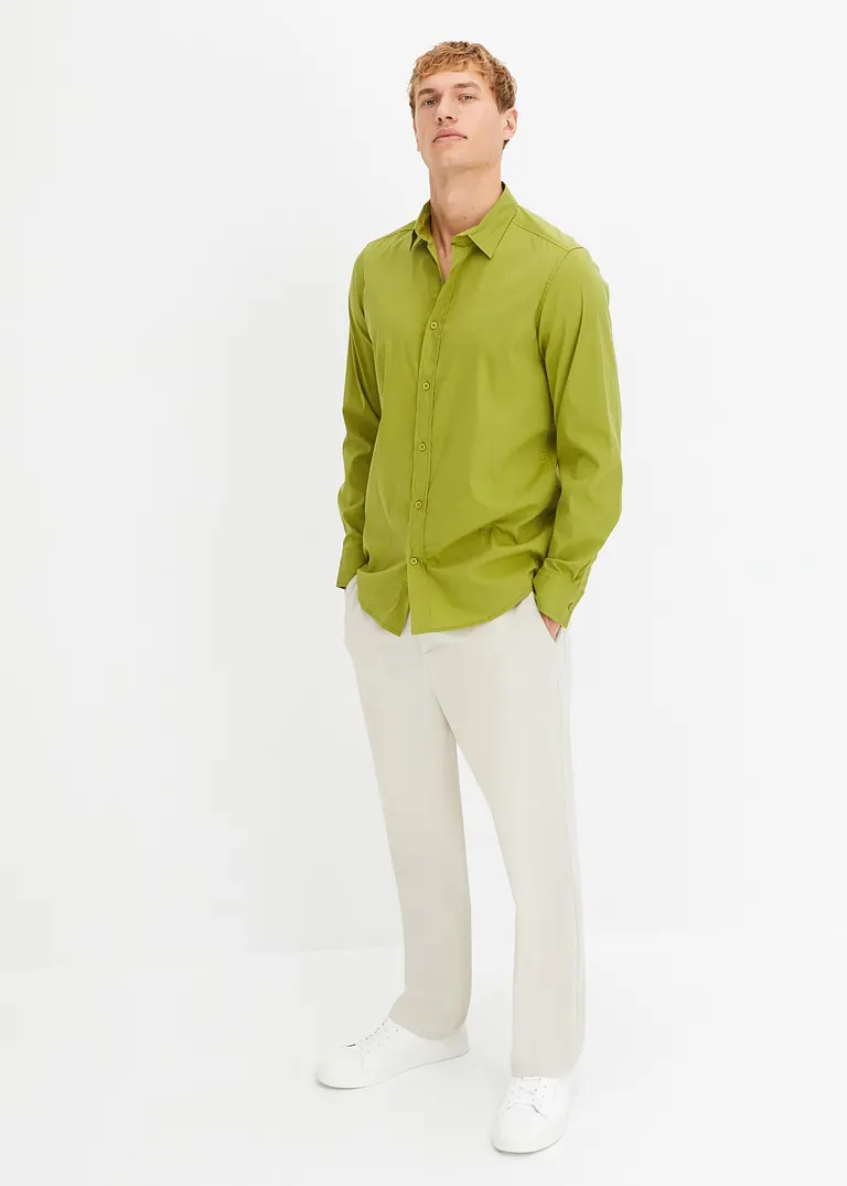 bonprix Herren Langarmhemd mit Stretch und leicht abgerundetem Saum Günstig kaufen