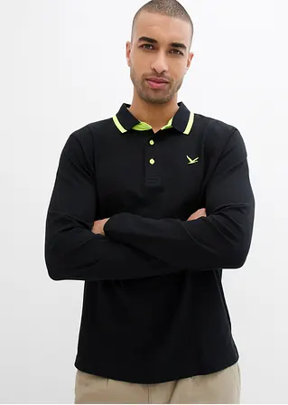 bonprix modernes Langarm-Poloshirt in Piqué-Qualität - schwarz Versandkostenfrei