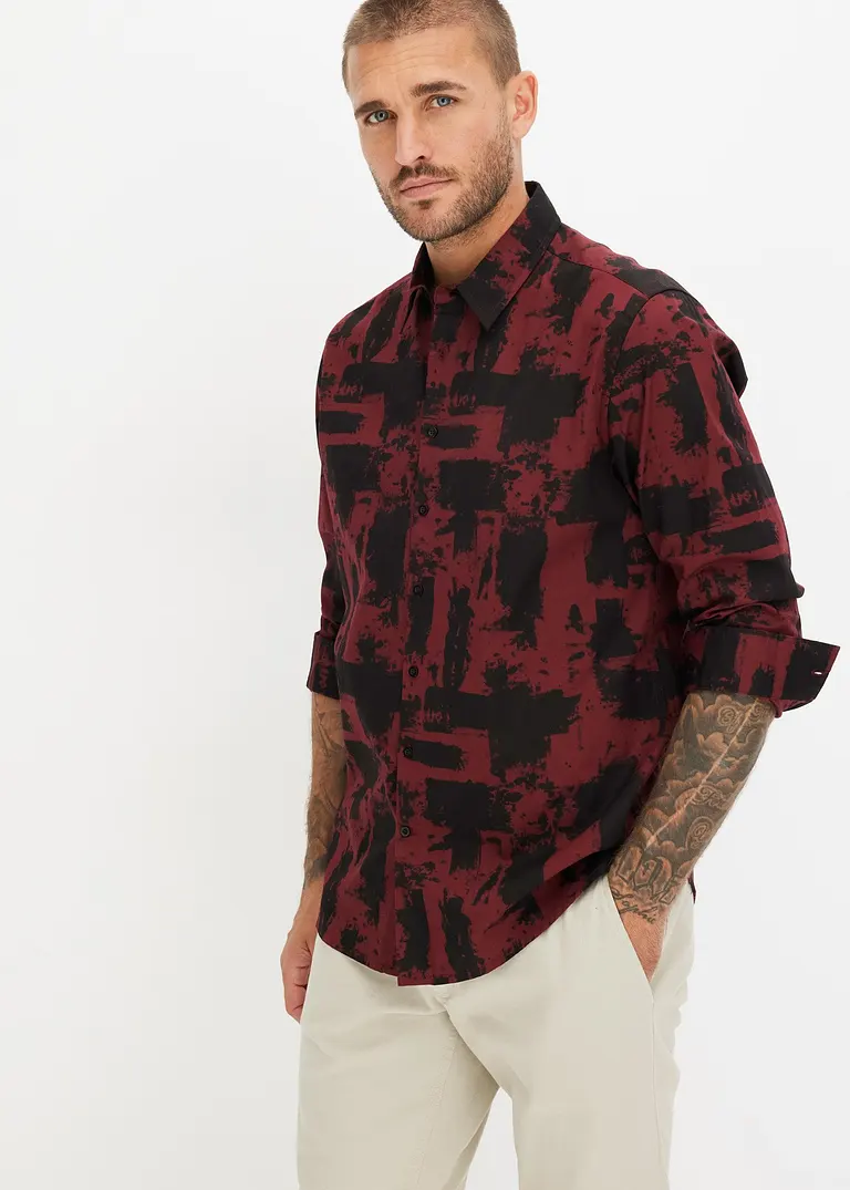 bonprix Modisch kariertes Langarmhemd - rot - Herren Flash Sale
